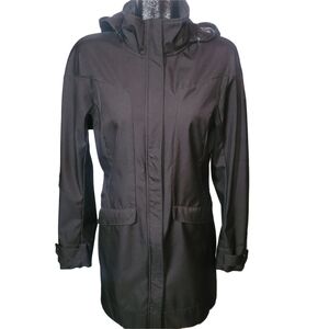 True North Women's Black Hooded Mid-length Fleece Lined Spring Rain Jacket L